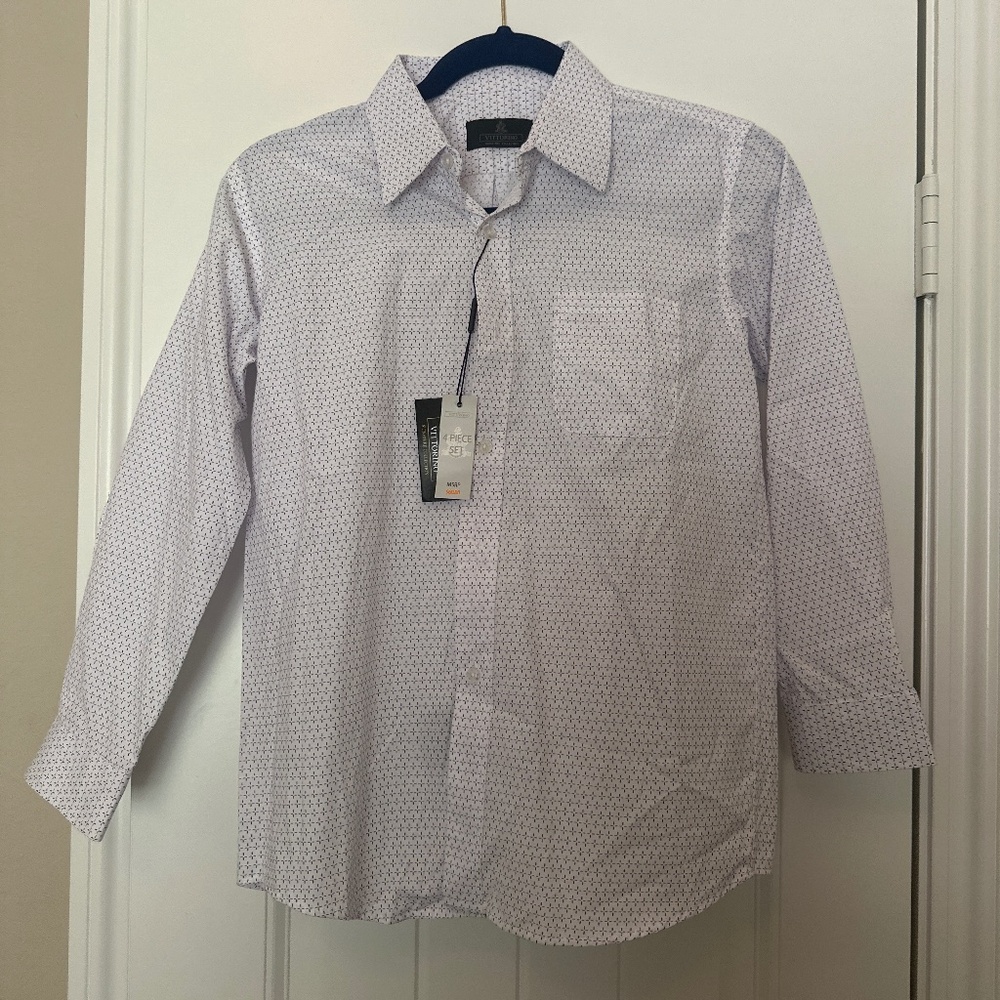Vittorino Signature Collection Dress Shirt - White with Microprint - Size 12 (Ne